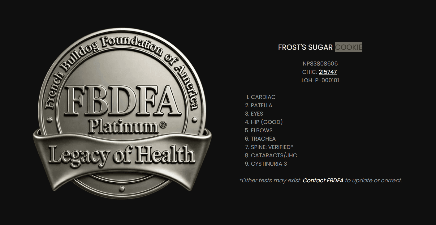 Frost's Sugar Cookie FBDFA Legacy of Health Platinum